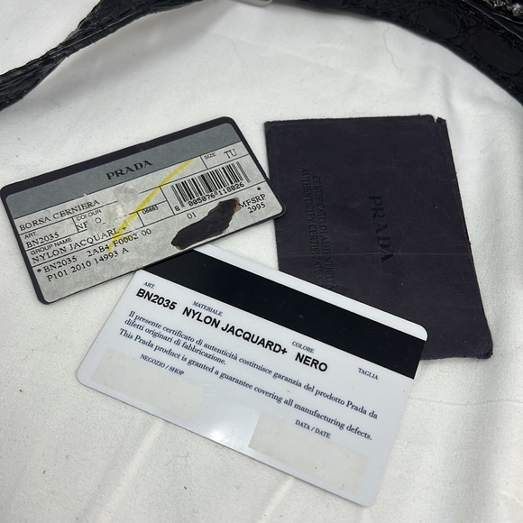 PRADA BLACK NYLON JACQUARD CROCODILE TRIM LARGE SHOPPING SHOULDER BAG - Picture 9 of 16